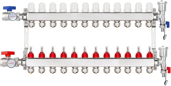 GCCSJ 12 Loops PEX Manifold Radiant Floor Heating Set Stainless Steel Heated Hydronic Heating