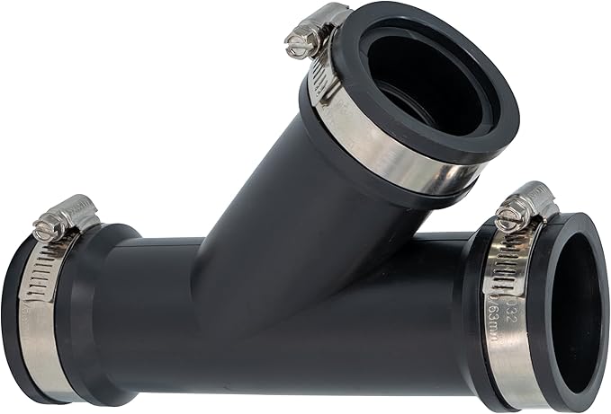 Fernco 1.5 in. Hub Flexible PVC Wye DWV Pipe Fitting Connector with Optional 1.25 in. Reducer Bushing for Cast Iron, Steel and Plastic Connections
