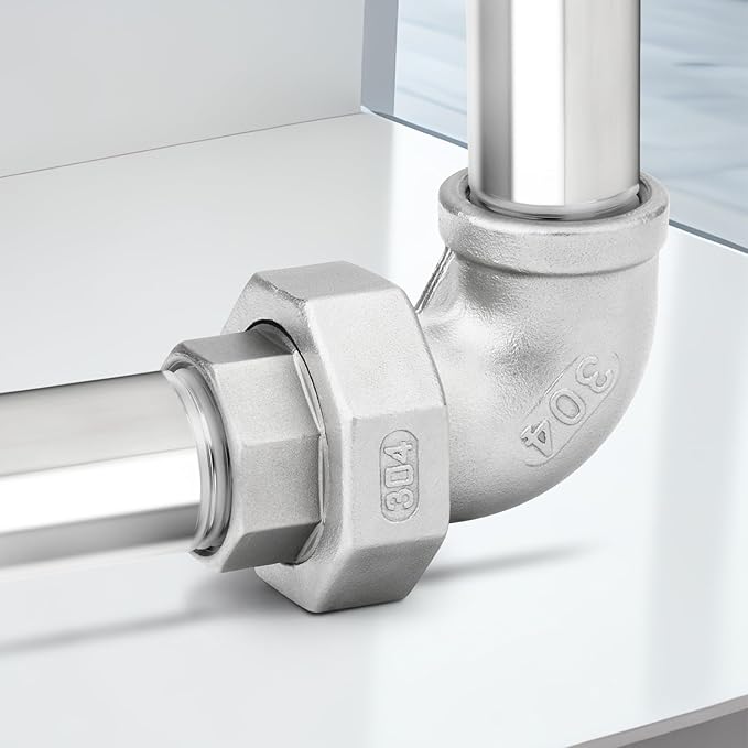 TAISHER 2PCS 304 Stainless Steel 90 Degree Elbow Union，3/8" NPT Female x 3/8" NPT Female Cast Pipe Fitting