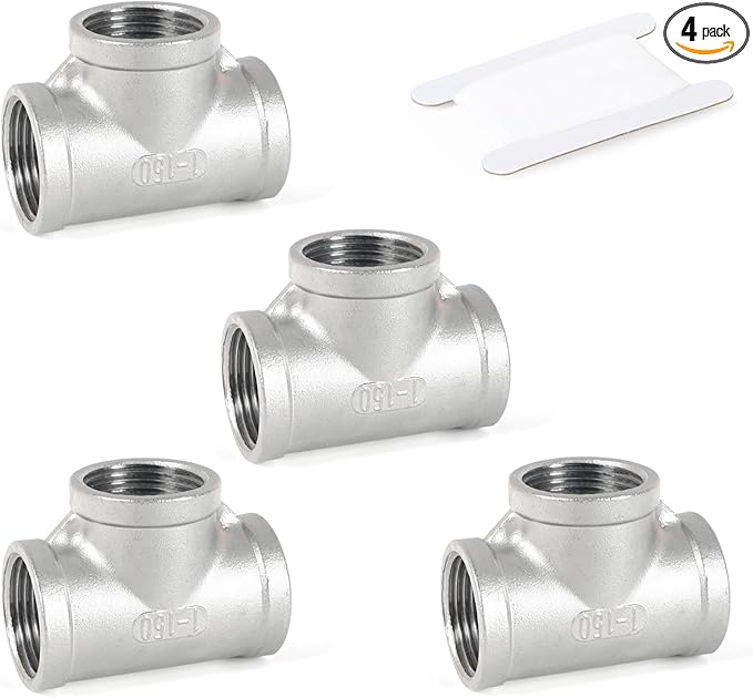 Kodilin Pipe Fittings 304 Stainless Steel Tee Pipe Fittings 1" x 1" x 1" NPT Female Thread Adapter - 4PCS