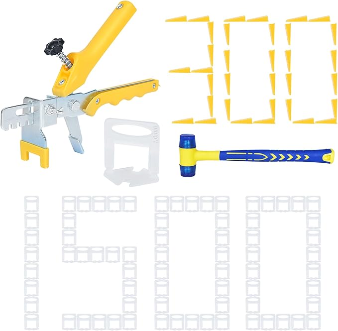 Upgraded Tile Leveling System 1/8" Kit - 1500 Spacers, 300 Reusable Wedges & Floor Tile Pliers for Bathroom, Living Room Tile Installation(300+1500, 1/8)