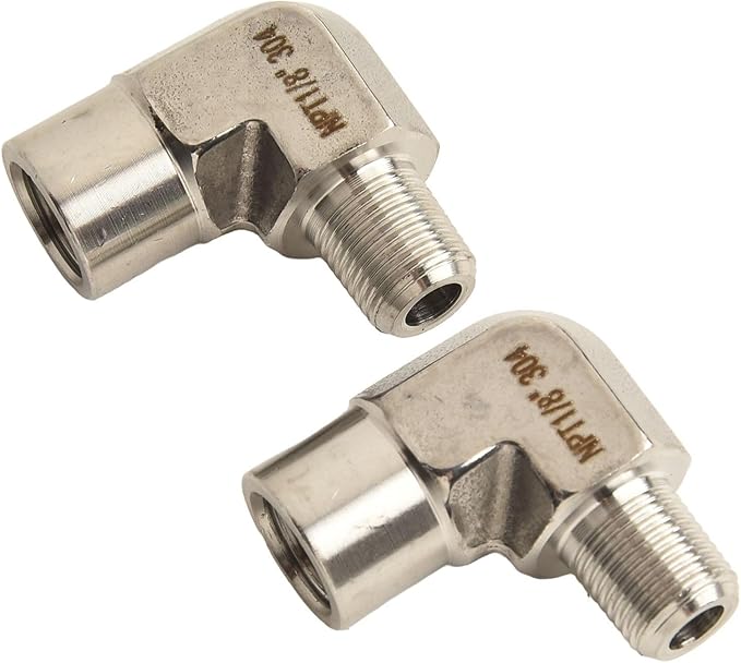 Stainless Steel 90 Degree Elbow Fitting, 1/8 Inch NPT Male to 1/8 Inch NPT Female Adapter, for Plumbing and Industrial Applications