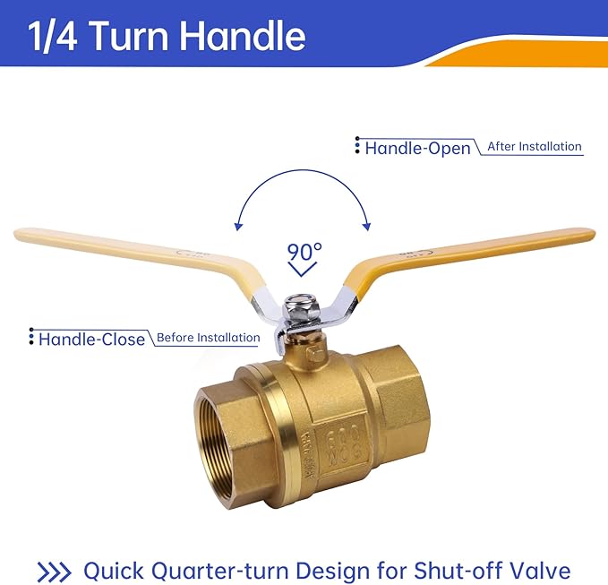 YADIAN 2" Ball Valve Brass NPT Female Full Port with Yellow Vinyl Insulation Handle, Heavy Duty Water Shut Off Ball Valve 2inch, NPT Female, 600 WOG (2 Inch NPT, Pack of 1）