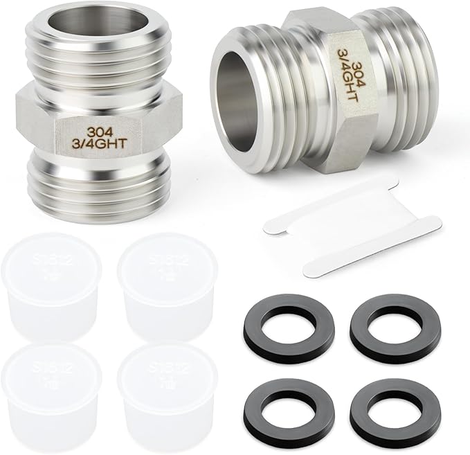 TAISHER 2PCS 304 Stainless Steel Garden Hose Adapter, 3/4" GHT Male x 3/4" GHT Male Garden Hose Connector with Washers