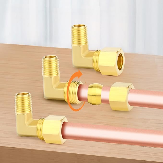GASHER 5PCS Brass 90 Degree Elbow Compression Tube Pipe Fitting Connector, 3/8" Tube OD x 1/8" NPT Male Connector