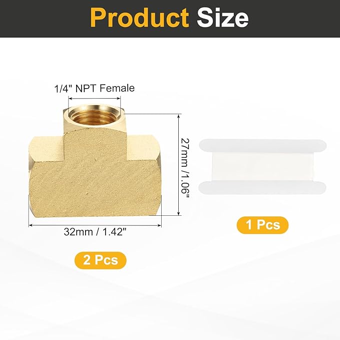 PATIKIL Brass Tee Fitting, 2Pcs 1/4" x 1/4" x 1/4" NPT Female Pipe 3 Way Forged Brass Barstock Street T-Fittings Pipe for Water Gas Refrigeration