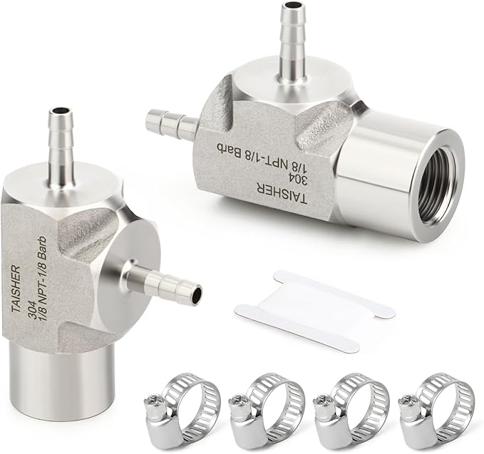 TAISHER 1PCS Forging of 304 Stainless Steel 3 Way Tee Hose Barb Fitting, 1/8" Hose Barb x 1/8" Hose Barb x 1/8" NPT Female for Fuel/Air/Lquid/Gas with 2PCS Hose Clamp