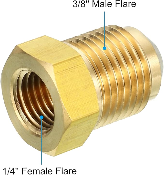 PATIKIL 1/4 Inch Female Flare x 3/8 Inch Male Flare Connectors, SAE 45 Degree Flare Brass Adapter Flare Pipe Fitting for Air Gas Line Refrigeration HVAC