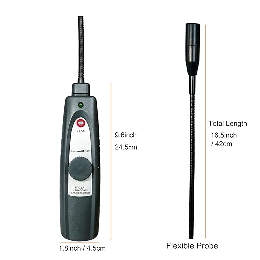 Ultrasonic Leak Detector for HVAC/Automotive/Industrial Use | 38-42kHz Frequency Range Detection with Sound & Light Alerts Portable Gas/Air/Water Leakage Finder Kit Adjustable Sensitivity