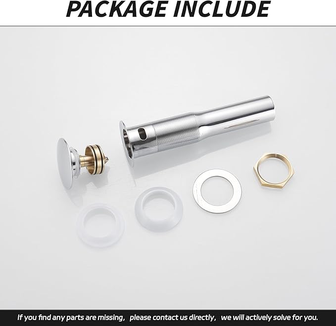 BWE PLT-01-C Metal Silver Bathroom Vessel Sink Drain Stopper with Overflow, Chrome One-Piece, Fits 1.65-1.97 Inch Drain Hole