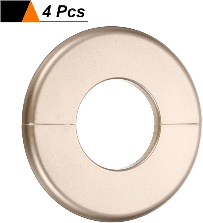 HARFINGTON 4pcs Wall Split Flange 51mm/2" Self-Adhesive Plumbing Cover Plates ABS Plastic Round Escutcheon Plate Buckle Design for Water Pipe Bathroom Kitchen Decoration, Gold Tone