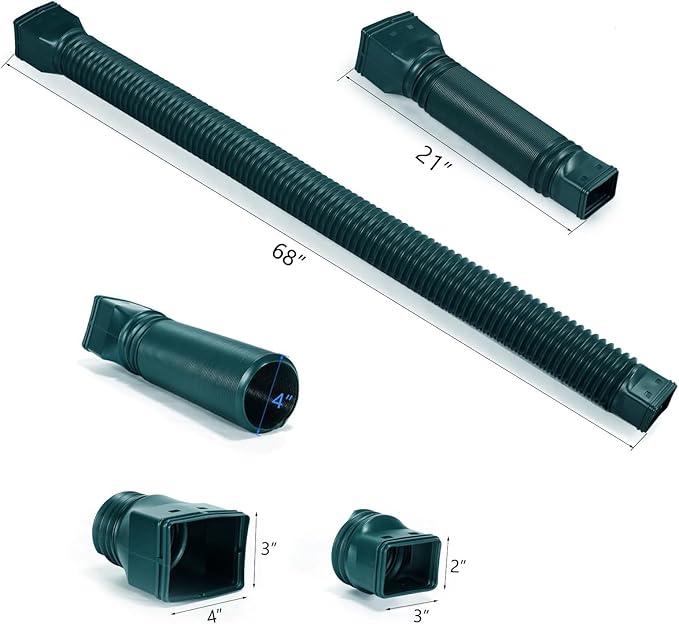 2 pack flexible rain gutter downspout extensions flexible, drain downspout extender,rainwater drainage ditch joint, can be extended from 21 inches to 68 inches (Green)