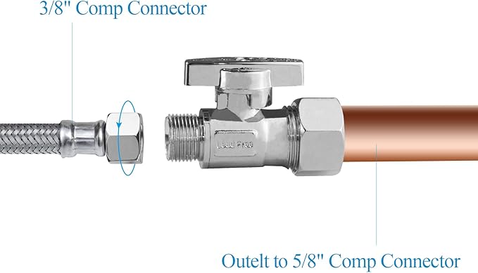 WiseWater Straight Stop Valve, 1/2" Nominal (5/8" OD) x 3/8" OD Water Shut Off Valve, 1/4 Turn Heavy-Duty Shut Off Chrome Plated Brass Fittings (Pack of 5)