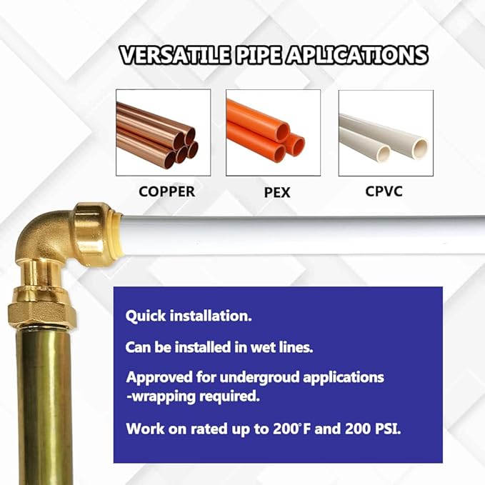 HQMPC Push Elbow Coupling with Union 1/2"X1/2" 6Pcs Push-to-Connect Plumbing Fittings Brass Pipe Connector Fittings for Copper PEX CPVC