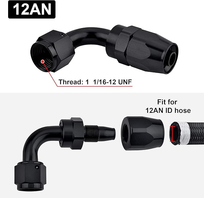 EVIL ENERGY 12AN Hose End Fitting 90 Degree Swivel for CPE Braided Hose Black
