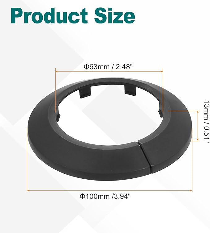 uxcell Escutcheon Plate, 1Pcs 63mm - Fit 2.37" Outer Diameter Split Pipe Flange Water Pipe Cover Collar Decoration, PP Plastic Plumbing Cover Plates (Black)