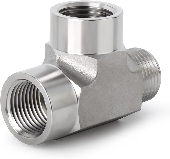 TAISHER 1PCS Forging of 316L Stainless Steel Tee Pipe Fittings, 1/8" NPT Female x 1/8" NPT Female x 1/8" NPT Male Pipe Fittings, Male Run Tee