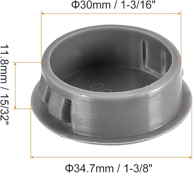 uxcell 1-3/16" Plastic Hole Plugs, 16Pcs Flush Type Panel Round Snap in Fastener Knockout Locking Plugs for Furniture Insert End Caps Panels, Gray