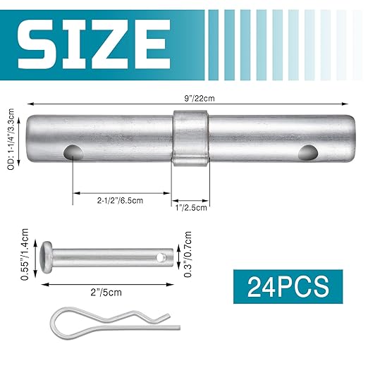 24 Pack Scaffolding Coupling Pin 9"L Heavy Duty Scaffolding Coupling Pin with 1" Collar and 48 Spring Retainers Locking Pins Scaffold Connecting Rod Accessories(1-1/4"od)