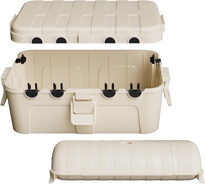 Flemoon 2-Piece Outdoor Waterproof Electrical Box Set – 12.5" x 8.5" x 5" Large Electrical Box & 11.3" x 4.3" x 3" Extension Cord Cover for Power Strip, Outlet, Holiday Light, Almond