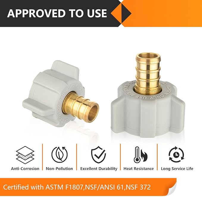 2-Pack HeSun PEX Fittings, 1/2" Pex x 1/2" Female NPT Swivel Adapter, Brass Crimp Fitting for ASTM F1807(PEX1807202-2)