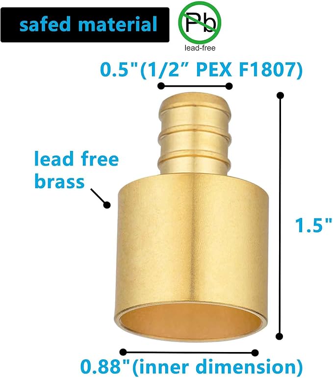 (10 Pack) Lidertik Copper to Pex Fittings, 1/2" Pex F1807 x 3/4" Female Sweat Adapter Brass