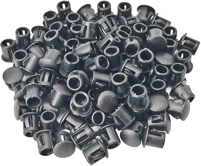 Hole Plugs 1/4" Plastic Flush Type Hole Plugs for 5.5-6mm Hole Snap in Locking Hole Tube Screw Caps Drilling Cover Plugs Fastener Covers for Kitchen Cabinet Furniture Black 100 Pack