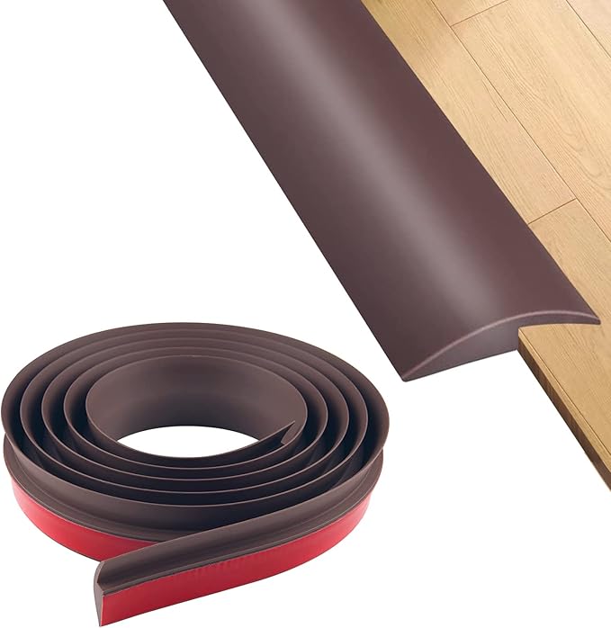 Floor Rubber Transition Strip Self Adhesive Carpet to Tile Transition Strip Edging Trim Strip for Threshold Transitions with a Height Less Than 5 mm/0.2in (Coffee, 16.4FT)