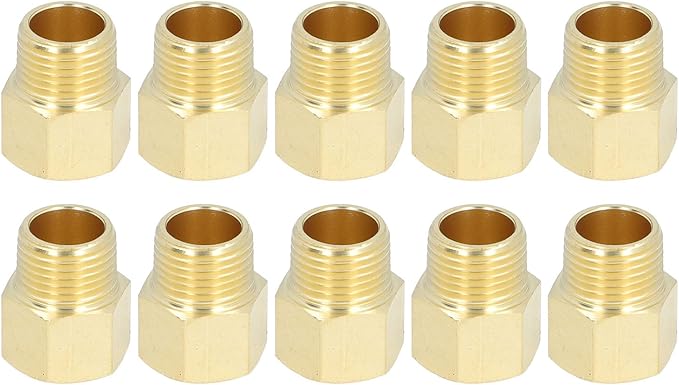 Brass Pipe Fittings 1/2in NPT Male to Female Extension Adapter Durable Solid Brass Plumbing Connectors for Shower Head Tub Spout Plumbing Line 10Pcs