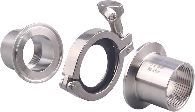 DERNORD 2 Pcs Sanitary Female Threaded Ferrule Pipe Fittings + SUS304 Tri-clamp (Tri-clover Clamp) + FKM Gasket (Female Threaded Pipe Size:1-1/4 Inch DN32)