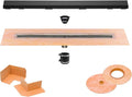 All-in-one Waterproof Linear Shower Drain Kit with 24 Inch Center Outlet Channel Body (KL1V60E60) and Drain Grate Assembly (Cover) in Solid Design with Matte Black Finish (KL1AR19MGS60)