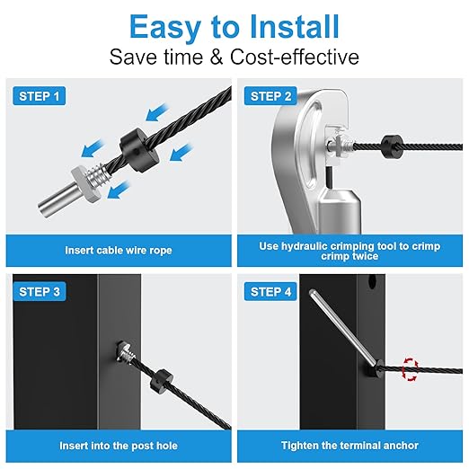 40 Pack 1/8" Cable Railing Corner Post Kit, 316 Stainless Steel Cable Railing Anchor Terminal for Metal Post, Invisible Wire Railing Kits, Black Cable End Fittings for Deck Railing, RG03