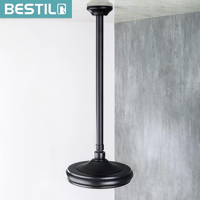 BESTILL 16 Inch Ceiling Mount Rain Shower Head Arm and Flange, Matte Black