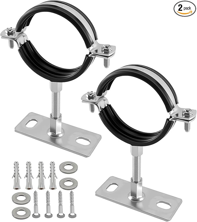 2 Pack 3 Inch Pipe Support Clamps Mount with Rubber Pad, Industrial Galvanized Steel Hanger Brackets for Ventilation & Drainage Systems