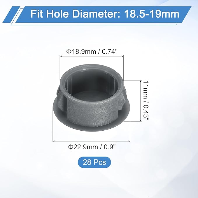 uxcell 28Pcs 19mm(3/4") Nylon Hole Plugs, Flush Type Panel Round Snap in Fastener Knockout Locking Plugs for Furniture Insert End Caps Panels, Gray