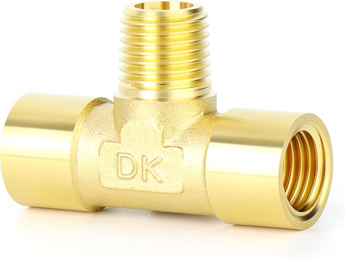 GASHER 2PCS Brass 3 Way Pipe Fitting Male Branch Tee T Adapter 1/4" NPT Female x 1/4" NPT Male x 1/4" NPT Female