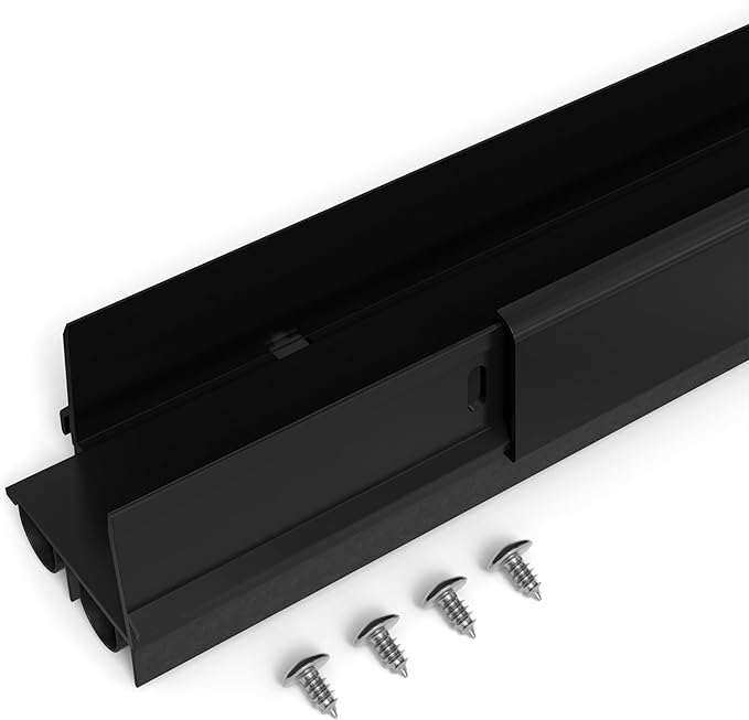 36 Inch Black, Adjustable Double Bubble Door Sweep for Exterior Doors, Under Door Seal with Drip Edge and Punched Drainage Channel, Pre-notched for Weatherstripping, Trim-to-Fit, Paintable Screw Cover