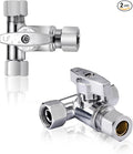Lead-Free Brass 2Pcs Chrome-Plated Add-A-Tee 3-Way,3/8 Inch x 3/8 Inch x 1/4 Inch Angle Stop Valve For Reverse Osmosis Water Filters,Ice Maker,Refrigerator