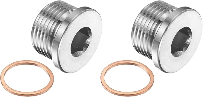 PATIKIL M27 x 2 Metric Pipe Plug Fitting, 304 Stainless Steel Internal Hex Head Socket Pipe Cap Adapter Connector with Copper Washer for Sealing Oil Gas Water