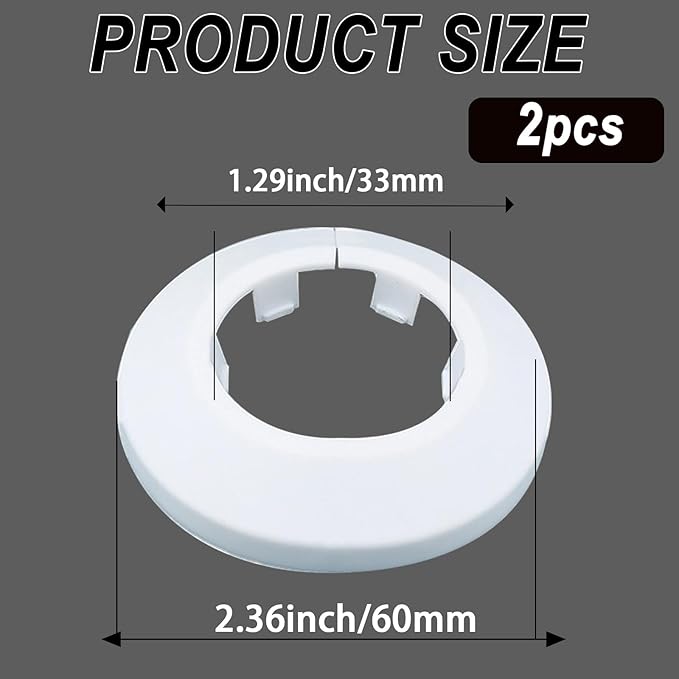 32mm Pipe Cover Decoration; Fit 1.26" Outer Diameter Pipe/Hole; White PP Plastic Escutcheon Collar; Snap-on Water Escutcheon Plate for Bathroom Kitchen Wall Tube Decor 2 Pcs