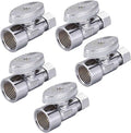 5 Pack Brass 1/2 Inch FIP x 3/8 Inch OD Compression Quarter Turn Straight Water Angle Stop Valve Shut Off