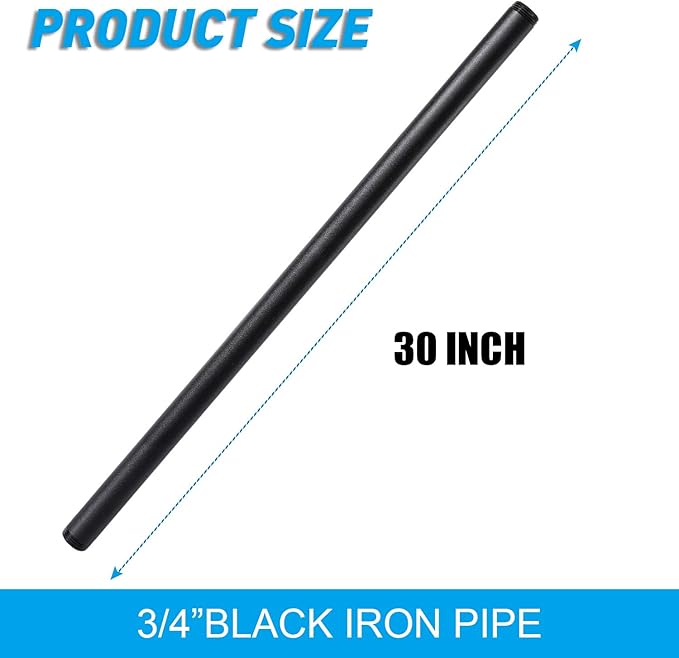 3/4" x 30" Black Painted Industrial Pipe, Home TZH 4 Pack Threaded Black Iron Pipe Nipple for DIY Project/Furniture/Shelving Decoration(4, 30")