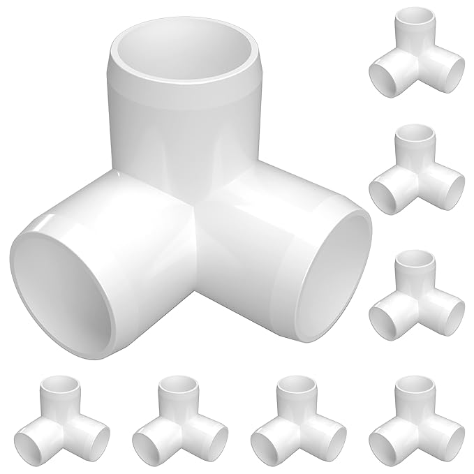 FORMUFIT 3/4” 3-Way Elbow Furniture Grade PVC Fitting in White, Made in USA, UV-Resistant, Impact-Proof, 1.050” Actual Socket Diameter (Pack of 8)