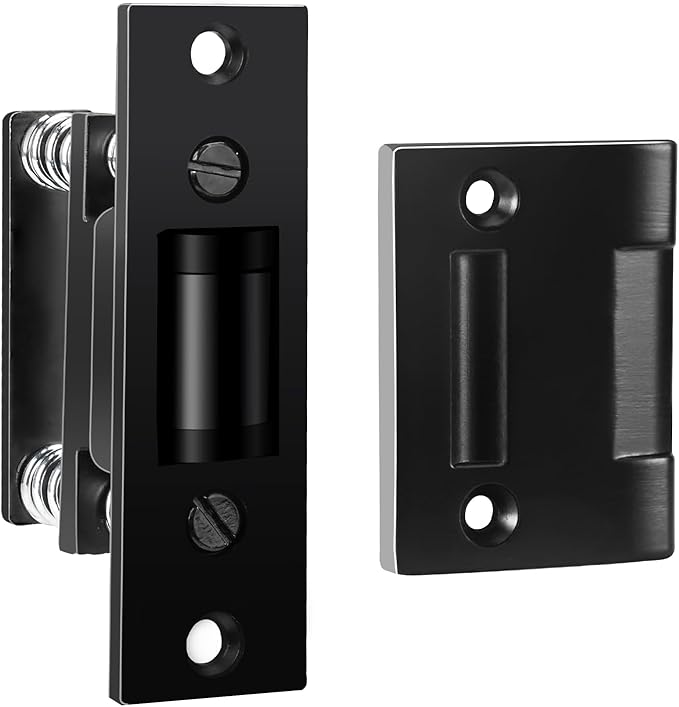 HOMOTEK 1 Pack Commercial Heavy Duty Door Roller Catch, Drive in Ball Catch with Strike Plate Solid Zinc Adjustable Silent Door Latch, Spring Tension Roller, Black