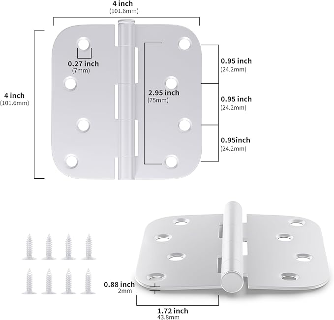 12 Pack goldenwarm 4 inch White Door Hinges Exterior Door Hinges - Residential Hinges for Interior and Exterior Doors, 5/8" Radius Corners, Iron