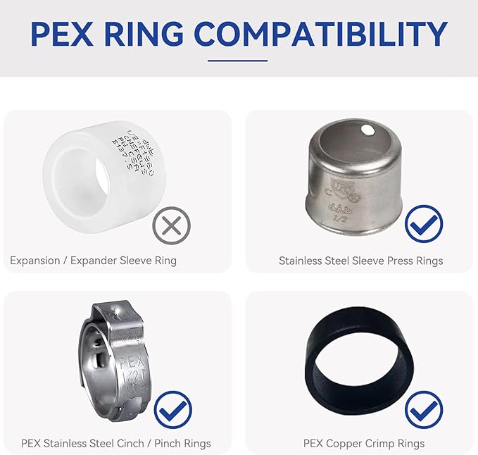 1/2" PEX Poly PPSU Barb Crimp Fittings Combo with Elbow (10 PCS) + Tee (10 PCS) + Coupling (10 PCS),1/2 inch PEX Poly Fitting for PEX Pipe Plumbing Project(30Pack, ASTM F2159)