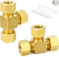 GASHER 2PCS Brass Compression Tube Pipe Fitting Connector, Tee，14mm x 14mm x 14mm Tube OD Connector