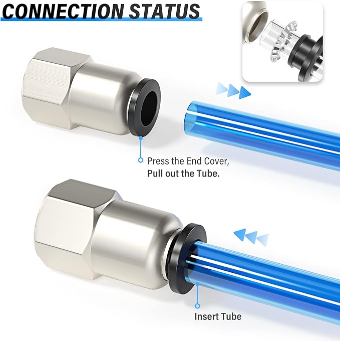 TAILONZ PNEUMATIC Female Straight 4mm Tube OD x 1/8 Inch NPT Thread Push to Connect Fittings PCF4-N1(Pack of 10)