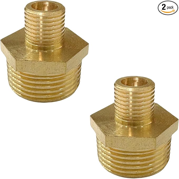 3/4" x 1/4" Male Threaded Hex Nipple Reducer Brass NPT Pipe Fitting Adapter Straight Connectors Pack of 2