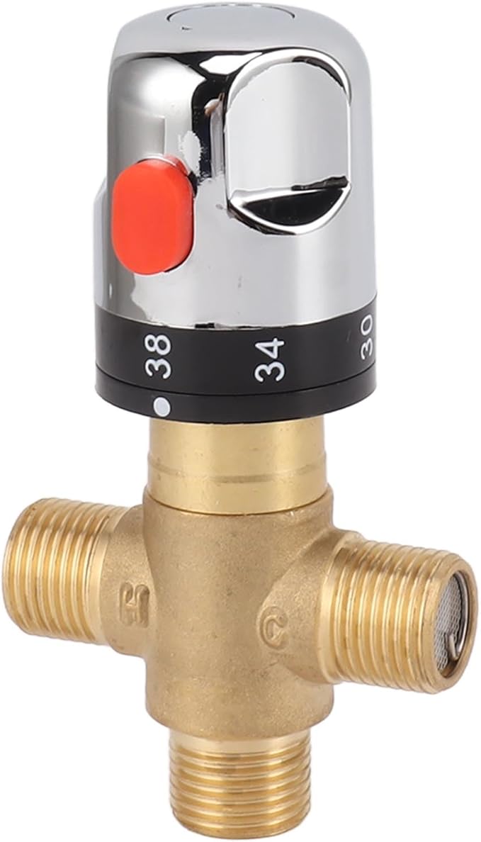 Asixxsix Thermostatic Mixing Valve, Brass Shower Mixing Valve, Hot and Cold Water Temperature Control for Basin Bathroom, Brass Plumbing Fitting